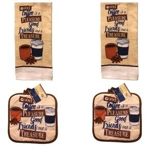 NWT Home Collection Kitchen Set Good Coffee Pleasure Good Friends are aTreasure